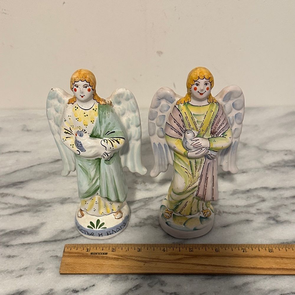 Pair of Hand-Painted Angel Figurines Russian - Picture 7 of 9